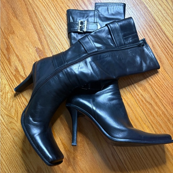 ALDO Made in Italy Black All-Leather Buckle Stiletto Boots – Mid Calf - Picture 6 of 10